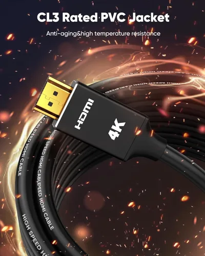 Vista 4 de Capshi Cable HDMI 4K, 3 pies/3.3 ft, soporte HDMI 2.0, HDR10, 18 Gbps, cable blindado HD de alta velocidad, negro, macho a hombre, para TV