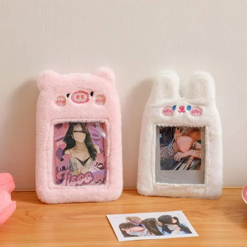 Vista 5 de Kpop - Soporte para tarjeta fotográfica con llavero Y2K Kawaii de peluche de animales de dibujos animados, funda para fotos de ídolo coreano, funda