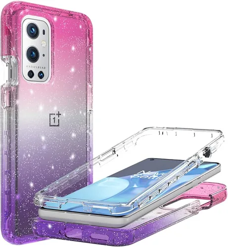 Vista 3 de Funda diseñada para OnePlus 9 PRO con purpurina de cuerpo completo 1+9 Pro, absorción de golpes, antiarañazos, resistente, duradera, protección Rosa