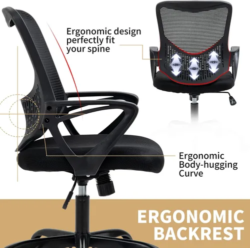 Vista 8 de Silla de oficina, silla de escritorio, silla de computadora ergonómica de malla con reposabrazos de soporte lumbar, silla de computadora giratoria
