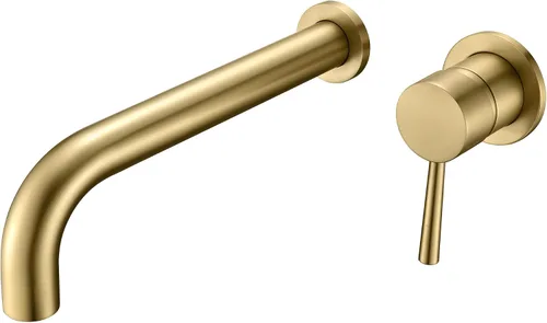 Vista 15 de SUMERAIN Grifo de bañera de montaje en pared Grifo de bañera de baño con boquilla de llenado de bañera larga, acabado negro y dorado, manija única
