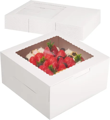 Vista 8 de Kootek 4pcs Cake Boxes with Window, 10 x 10 x 5 Inches Bakery Boxes Treat Cookie Dessert Boxes Pastry Box for Cake, Chocolate Covered Strawberries