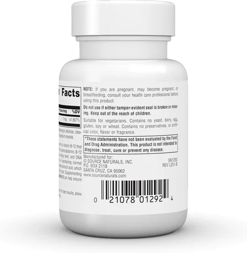 Vista 4 de Source Naturals B 12 60 Tb Metilcobalamina, 60 CT