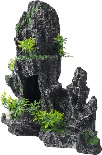 Vista 5 de Adornos Grandes para Acuario - Adorno de Acuario con Vista a la Montaña, Casa en el Árbol, Cueva, Puente, Resina, 10.24x9.45x5.12 pulgadas, C