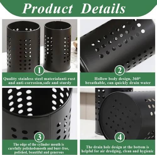 Vista 7 de Evanda Soporte para utensilios de cocina para encimera, paquete de 2, organizador de utensilios de acero inoxidable negro, organizador elegante