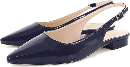 Vista 2 de MODENCOCO Zapatos planos de ballet con correa de tobillo para mujer, diseño de charol y punta cuadrada