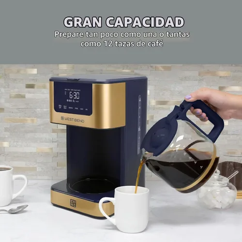 Vista 3 de West Bend Cafetera programable atemporal de 12 tazas con selector de fuerza de preparación para café caliente y helado, incluye opción