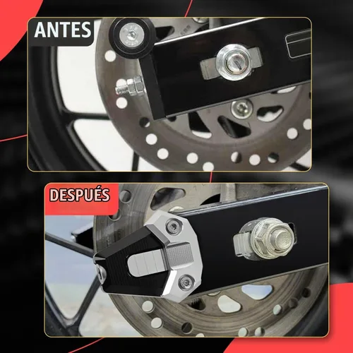 Vista 4 de Canitu 2 ajustadores de eje tensor de basculante negro, carrete de cadena de eje trasero de aluminio para motocicleta, ajustadores de cadena