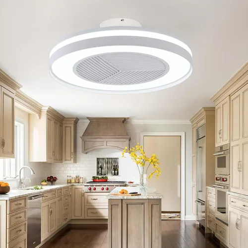 Vista 9 de Ventiladores de techo inteligentes de bajo perfil con control remoto/APP de 3 luces regulables, ventiladores de techo sin aspas de 20" con 6