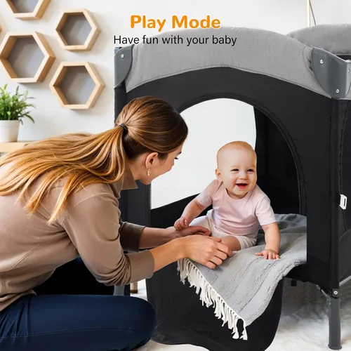 Vista 4 de Soobaby Cuna de bebé 5 en 1, cuna de noche, paquete y juega con moisés y cambiador, caja de música portátil de viaje, cuna de viaje portátil