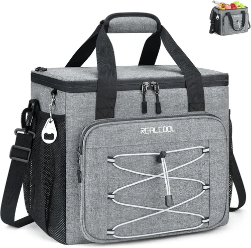 Vista 10 de RealCool Bolsa térmica suave de 35/45 latas, hielera plegable aislada a prueba de fugas, lonchera grande para hombres y mujeres, enfriador de lados