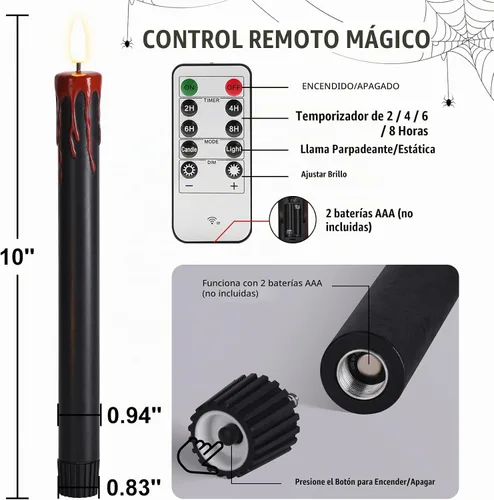 Vista 2 de Eywamage - Velas de mecha sin llama negras con control remoto, velas LED para Halloween a batería, juego de 6