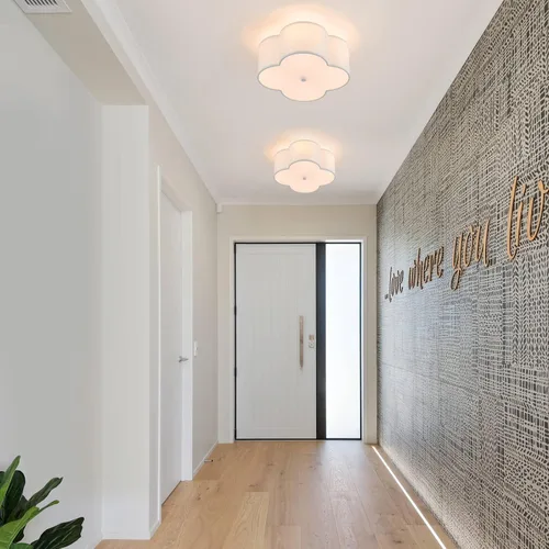 Vista 4 de Lámpara de techo semiempotrada, moderna lámpara cercana al techo con pantalla de tambor de tela blanca crema para guardería, habitación de niños