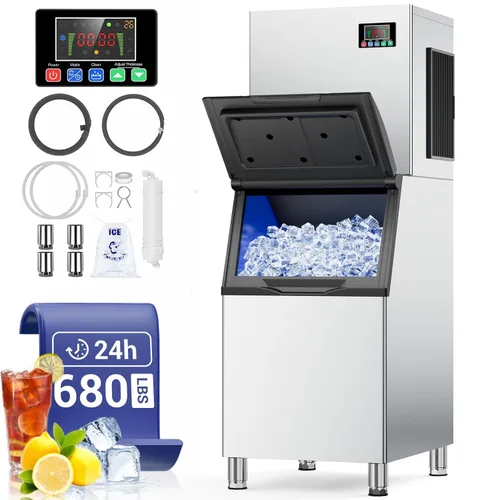Vista 8 de Commercial Ice Maker Machine, 580Lbs/24H with 450Lbs Storage, ETL Approval Silver Grey