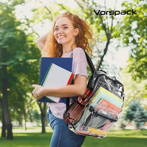 Vista 4 de Vorspack Mochila transparente de PVC resistente con correa reforzada para el lugar de trabajo universitario