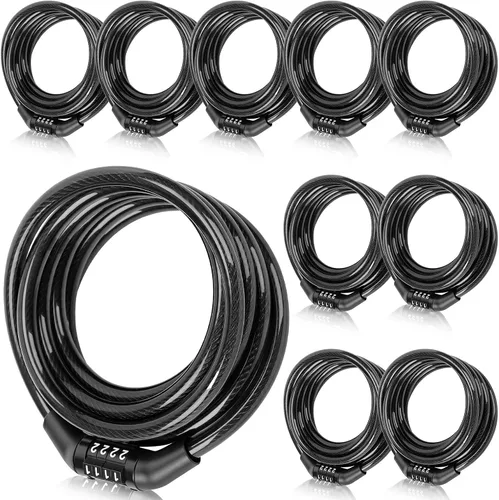 Vista 11 de Hotop 10 unidades de cable de bloqueo de bicicleta de 2 pies con combinación, bloqueo de bicicleta preestablecido en espiral de alta seguridad de 4