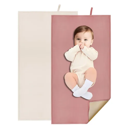 Vista 19 de Cambiador de pañales beige para bebé, cambiador de pañales portátil para viajes o casa, esterilla limpiable que cabe perfectamente en la bolsa