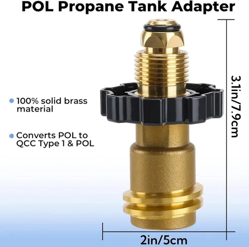Vista 6 de Adaptador universal de tanque de propano que convierte POL a QCC1 / Tipo 1, POL a conector de propano QCC