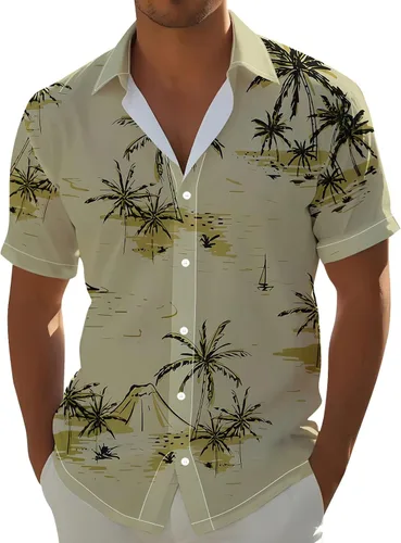 Vista 11 de Camisa hawaiana para hombre, con botones, manga corta, casual, elegante, grande y alta, floral, verano, tropical, para vacaciones