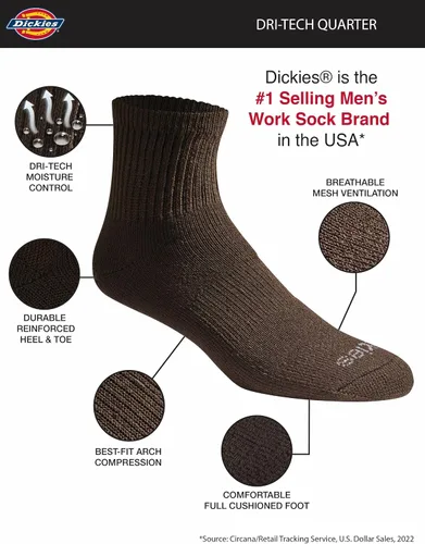 Vista 32 de Dickies Calcetines Dri-Tech para hombre con control de humedad, disponibles en tallas M-XXL (6, 12, 18 pares)