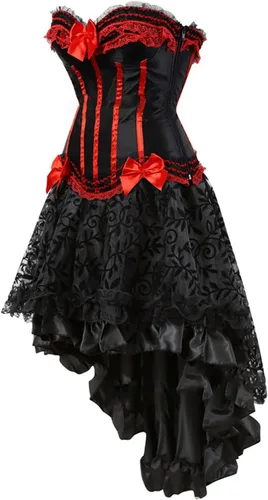 Vista 3 de Vestido victoriano para mujer, estilo gótico, con parte superior de tubo, vestido corto de encaje con lazo, vestido de fiesta, vestidos de fiesta