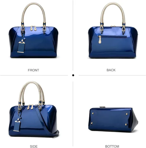 Vista 5 de NICOLE & DORIS Bolsos de mano para mujer, bolsos de mano de charol con asa superior, elegantes bolsos de noche, bolsos de hombro pequeños