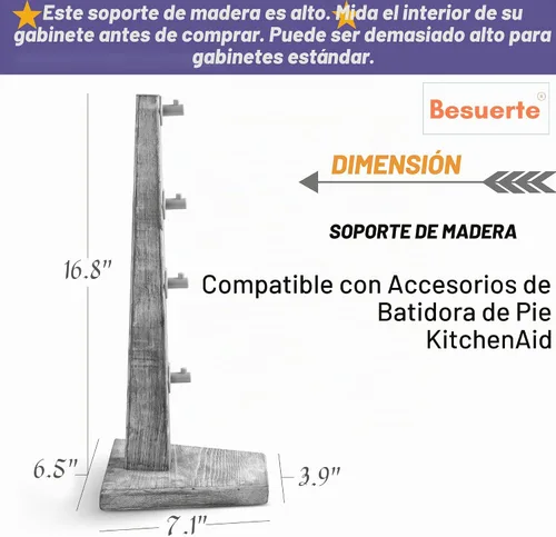 Vista 2 de Soportes de Madera para Accesorios de Batidora de Pie, Compatible con Accesorios de Mezcladora KitchenAid, Organizador de Accesorios de Cocina