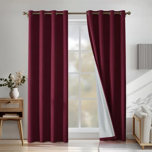 Vista 45 de Cortinas 100% opacas para dormitorio, cortinas opacas de 63 pulgadas de largo, cortinas opacas de lino para sala de estar, cortinas con ojales