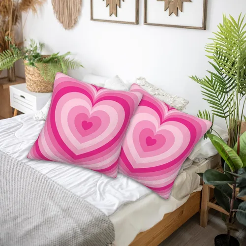 Vista 6 de Juego de 2 fundas de almohada decorativas con forma de corazón rosa de 18 x 18 pulgadas, fundas de almohada cuadradas suaves y decorativas