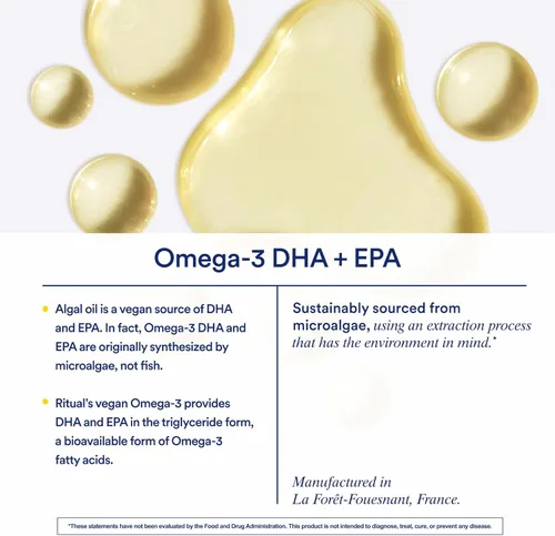 Vista 6 de Ritual Omega 3 - Vegano - Dosis respaldada por la ciencia de ácidos grasos DHA y EPA en proporción 2:1, biodisponible, apoyo para la salud cerebral