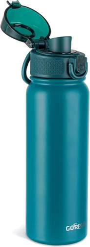 Vista 16 de GOPPUS Botella de agua de acero inoxidable aislada de 20 oz sin BPA, excelente para viajes, con tapa para beber - A prueba de fugas y sudor con tapa