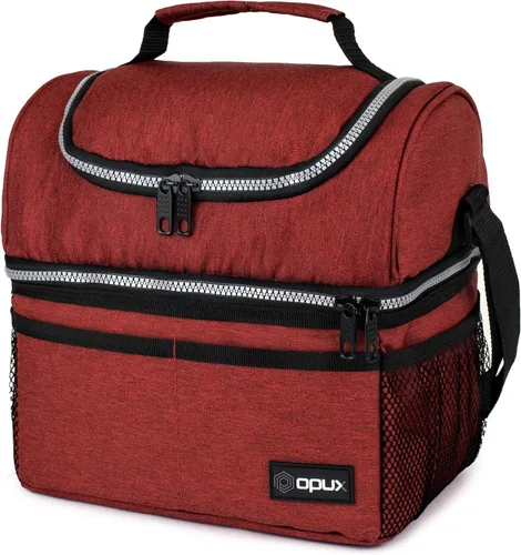 Vista 14 de OPUX Lonchera para hombres y mujeres, bolsa de almuerzo grande aislada para trabajo de adultos, lonchera de dos pisos para preparación de comidas