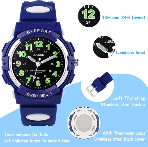 Vista 4 de Juboos Reloj analógico para niños, reloj de cuarzo impermeable para niños de 5 a 18 años, para enseñar deportes al aire libre, regalos para niños