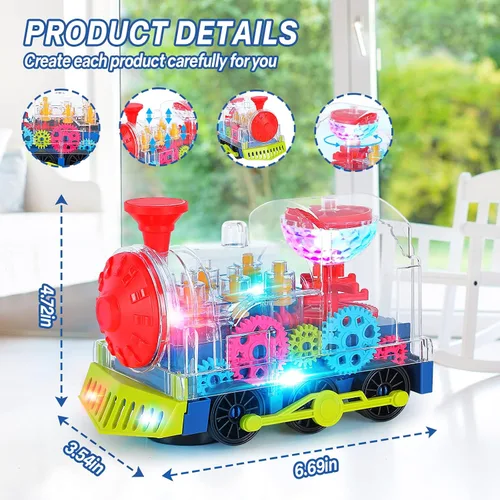Vista 6 de Juguetes de tren iluminado para niños pequeños, juguetes sensoriales interactivos para autismo con engranajes móviles coloridos, música y luz LED