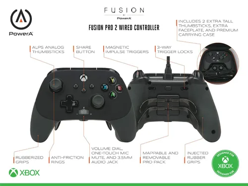 Vista 2 de PowerA FUSION Pro 2 Wired Controller for Xbox Series XS gamepad video game controller works with Xbox One