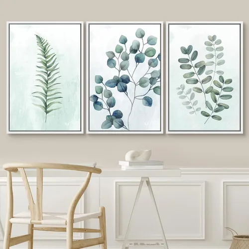 Vista 170 de SIGNWIN Lienzo enmarcado para pared, juego de arte de collage de hojas transparentes en blanco y negro, ilustraciones de naturaleza silvestre, arte
