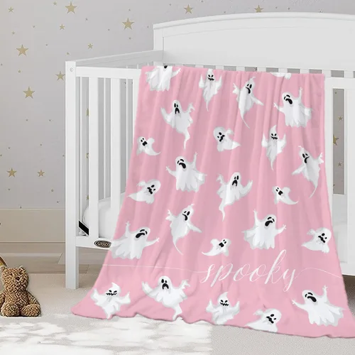 Vista 19 de YeeJu Manta de Halloween pequeña de fantasma espeluznante negro, manta de Halloween para bebé, manta acogedora suave y ligera de felpa de forro