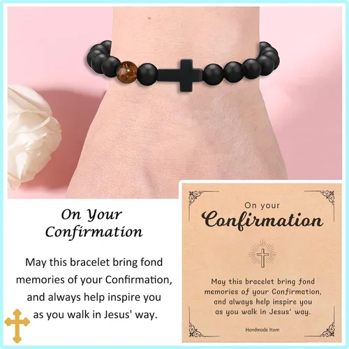 Vista 5 de To Mens Boys Beaded Cross Bracelet Gifts for Dad, Bonus Dad, Uncle, Son, Nephew, Grandson - Fathers Day Birthday Christmas Gifts First Communion