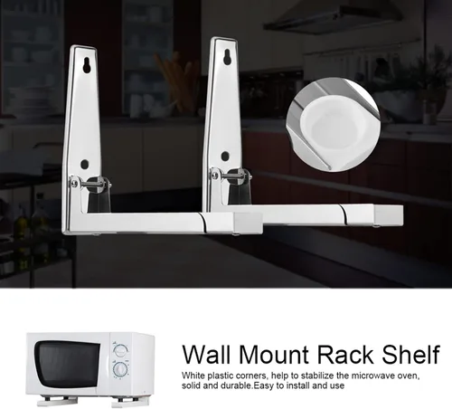 Vista 7 de Soporte de pared para estante, soporte universal de acero inoxidable para microondas, estante plegable ajustable y resistente, para accesorios