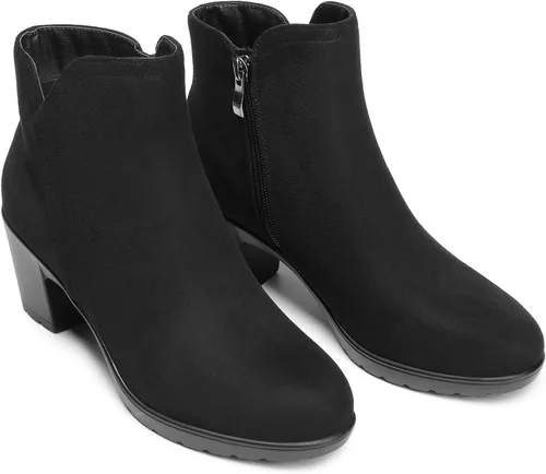 Vista 3 de DREAM PAIRS Botines de tacón bajo y grueso para mujer, con puntera de almendra, para otoño, botas cortas