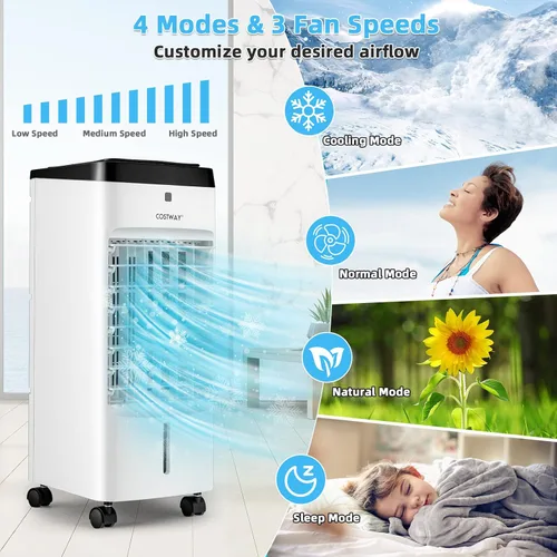 Vista 2 de COSTWAY Enfriador de aire evaporativo, 3 en 1 portátil, silencioso y humidificador con control remoto, 4 modos, oscilación de 70°, temporizador