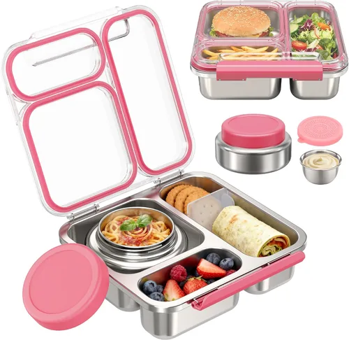Vista 10 de Pawtong Caja Bento de Acero Inoxidable para Niños y Adultos con Frasco de Comida Aislado de 7 oz, Caja de Almuerzo de Metal con Tapa Transparente