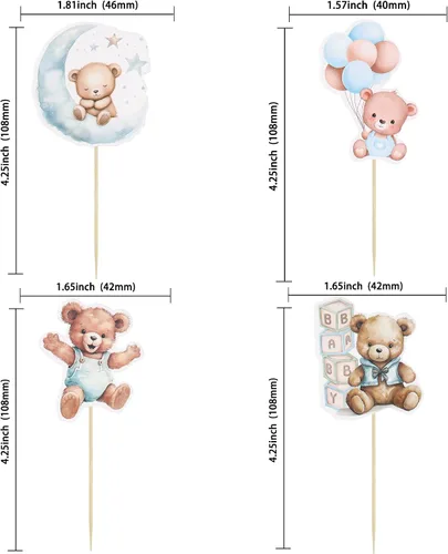 Vista 2 de Gyufise 32 Piezas Decoraciones para Cupcakes de Oso de Baby Shower Luna Oso Bebé Decoraciones de Pastel de Baby Shower Tema de Animales de la Selva