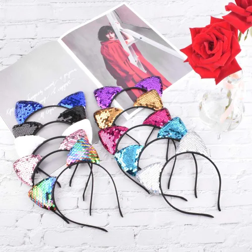Vista 5 de WXJ13 10 diademas reversibles con orejas de gato, accesorios para el cabello para niñas y mujeres