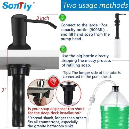Vista 7 de Dispensador de jabón integrado para fregadero de cocina, dispensador de jabón de cocina, juego de bomba de acero inoxidable para jabón o loción
