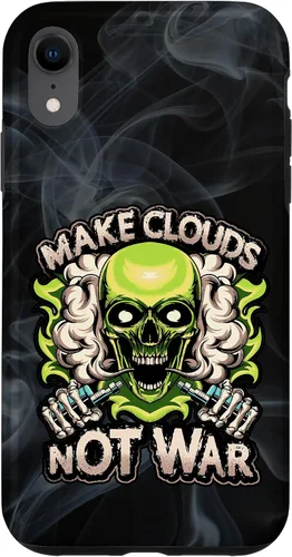 Vista 8 de iPhone 15 Make Clouds Not War Vaping Green Skull Vape Mod Caso