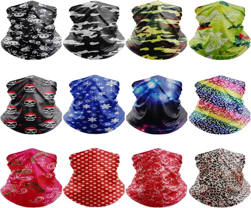 Vista 17 de Paquete de polainas para el cuello, máscara facial UV, pasamontañas, pasamontañas, bufanda mágica, diadema para la cabeza para mujeres y hombres