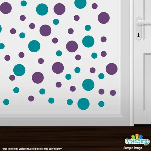 Vista 2 de Pegatinas de pared de vinilo púrpura/turquesa - círculos de 2 y 4 pulgadas (30 calcomanías)