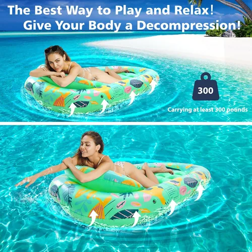Vista 2 de Paquete de 2 flotadores de piscina para adultos, 72 x 42 pulgadas, tamaño ultra con reposacabezas, agujeros de enfriamiento, tapetes gigantes