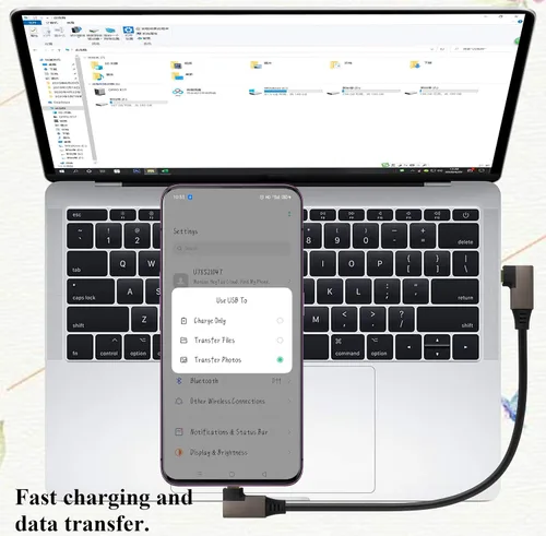Vista 9 de Cable USB 3.1 tipo C de 90 grados en ángulo derecho e izquierdo 3.1 USB tipo C macho 4K a 60Hz Gen 2 Cable de extensión compatible con carga, datos